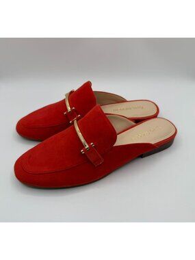Enzo Angiolini En-Taisie Mules Women Size 7M Red Suede Gold Buckle Casual Shoes